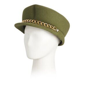 EUGENIA KIM Olive Wool Cap With Chain And Buttons
